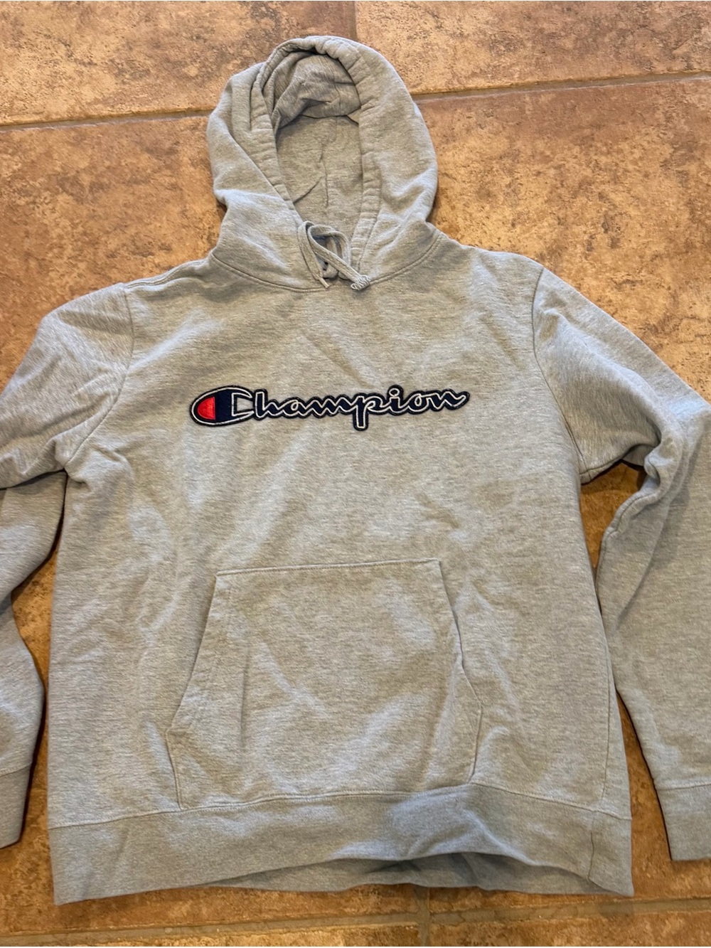 Champion Light Gray Script Logo Pullover Hoodie